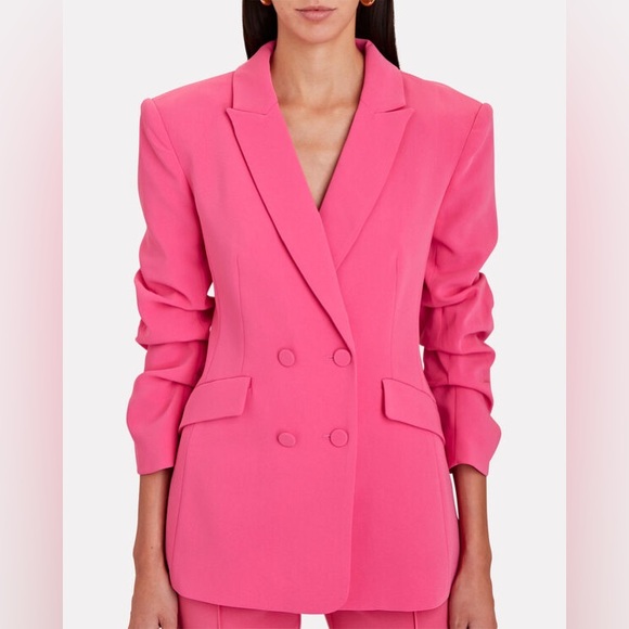 NWT Cinq à Sept Kris Crepe Blazer Jacket Ruched Sleeves Sz 0 pink azalea - Picture 1 of 14